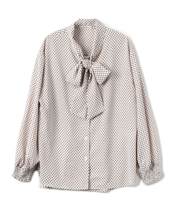 【メーカー直送】ボウタイプリントブラウス