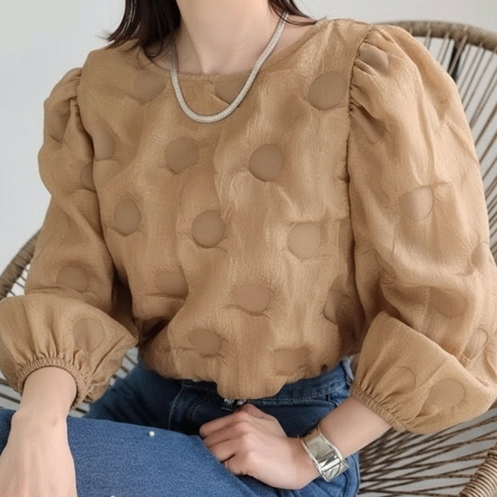 エンボスドットパフスリーブブラウス