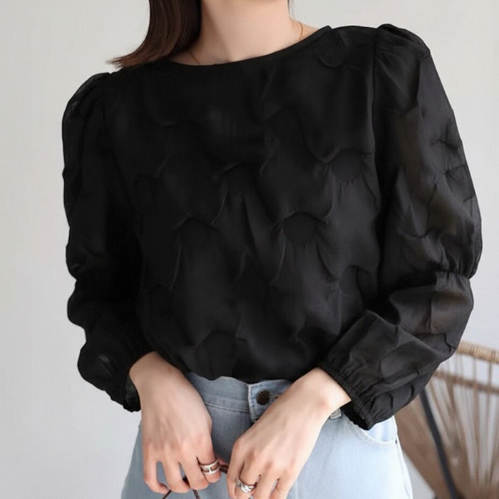 エンボスドットパフスリーブブラウス