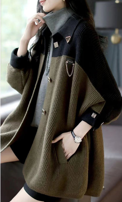 ポンチョ風バイカラーコート