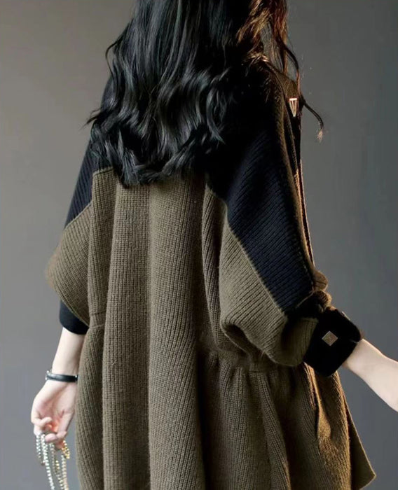 ポンチョ風バイカラーコート