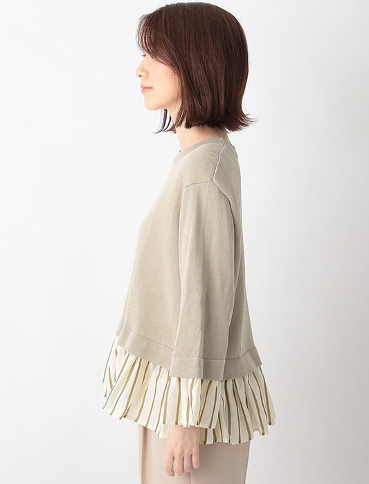 ＜PORTE＞【洗える/レイヤード風】ニット×布帛切替ペプラムプルオーバー
