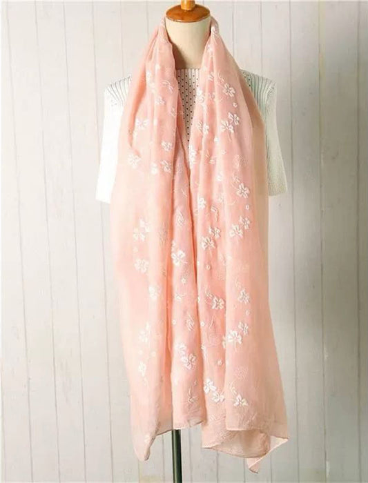 刺繍風フラワープリント　ふんわり春スカーフ