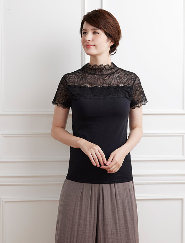 フィットブラ付ハイネックレースインナーフレンチ袖 | Northmall