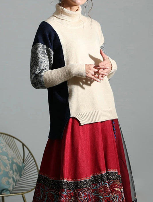 ブロックカラータートルニット