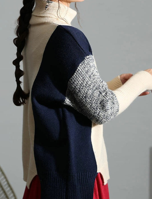 ブロックカラータートルニット