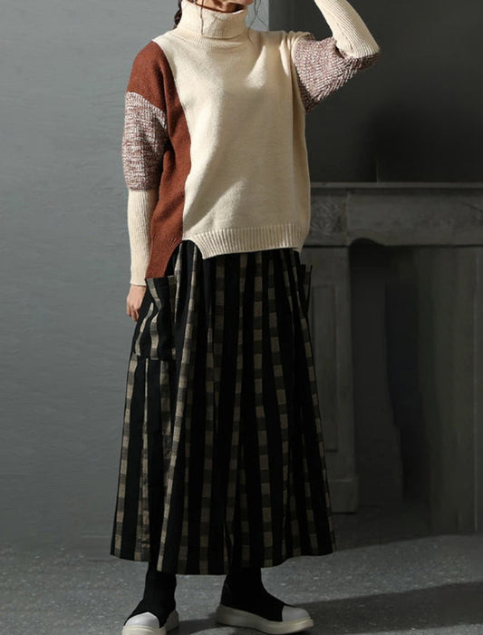 ブロックカラータートルニット