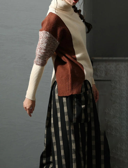 ブロックカラータートルニット