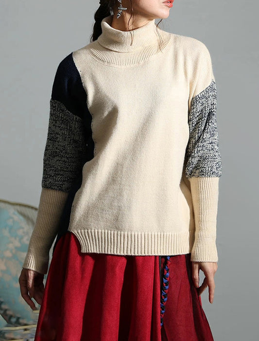 ブロックカラータートルニット