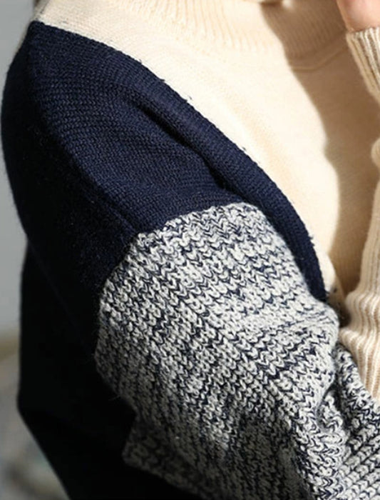 ブロックカラータートルニット