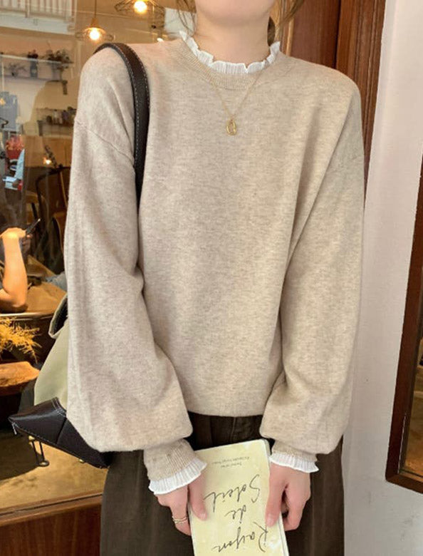 レースフリルネック 重ね着風ニット | Northmall（ノースモール