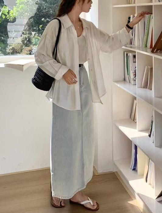 シアーシャツ×キャミソール アンサンブル