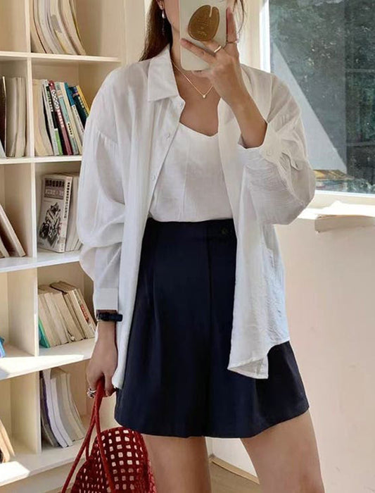 シアーシャツ×キャミソール アンサンブル