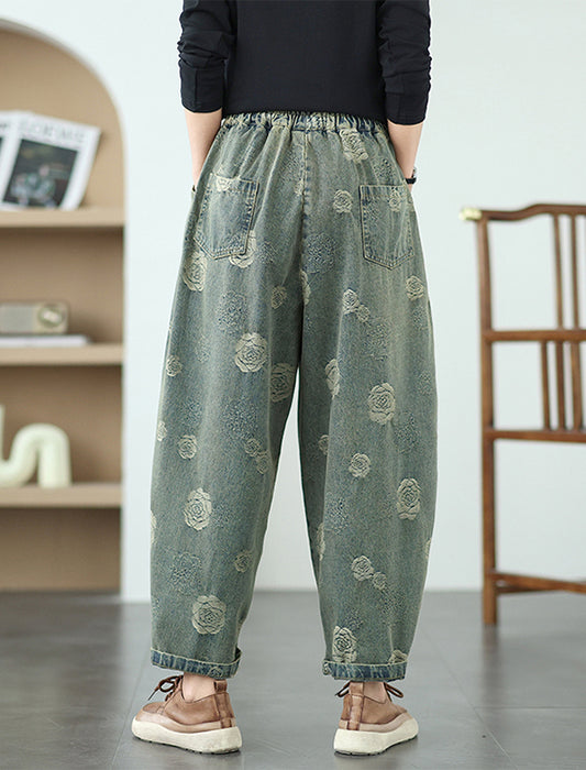 フラワープリントゆったりカジュアルパンツ