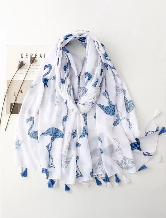 タッセル付きバードプリントストール