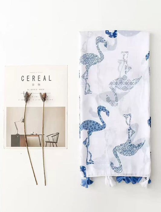 タッセル付きバードプリントストール