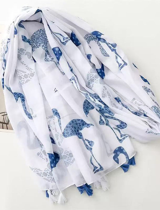 タッセル付きバードプリントストール