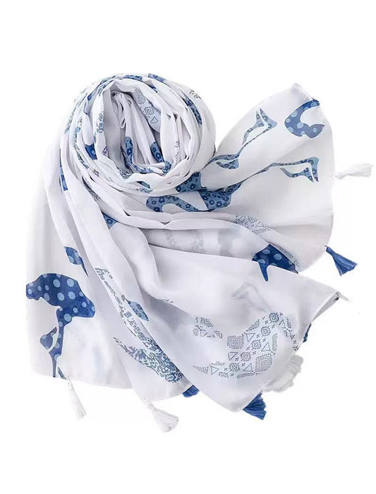 タッセル付きバードプリントストール