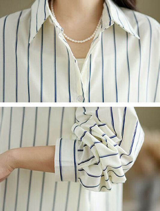 マルチストライプ柄ロングシャツワンピース