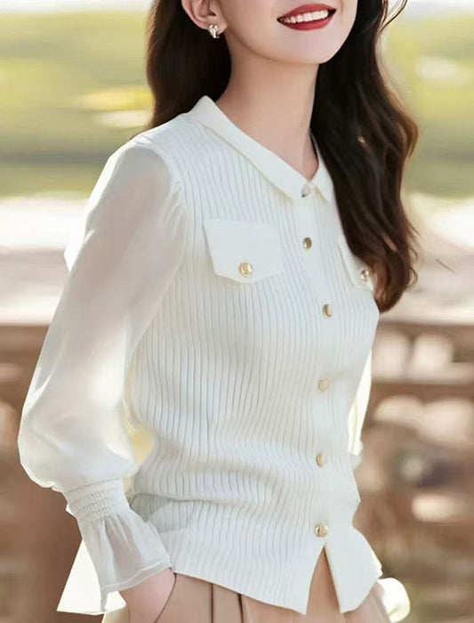 袖シフォンミニ衿トップス　