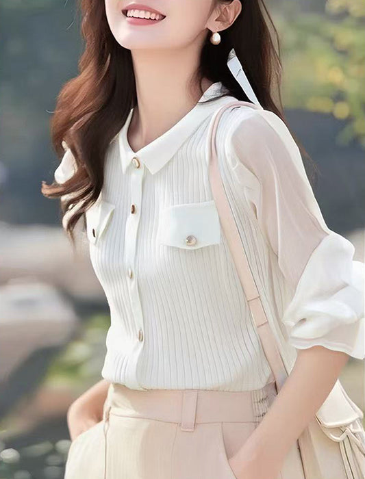 袖シフォンミニ衿トップス　