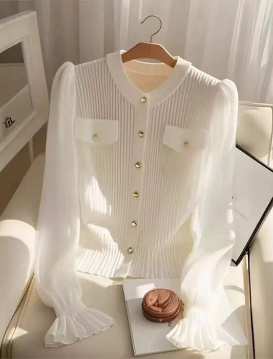 袖シフォンミニ衿トップス　