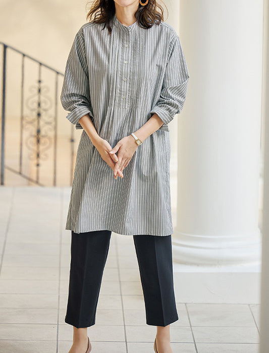 【受注】ピンタックデザインストライプシャツチュニック