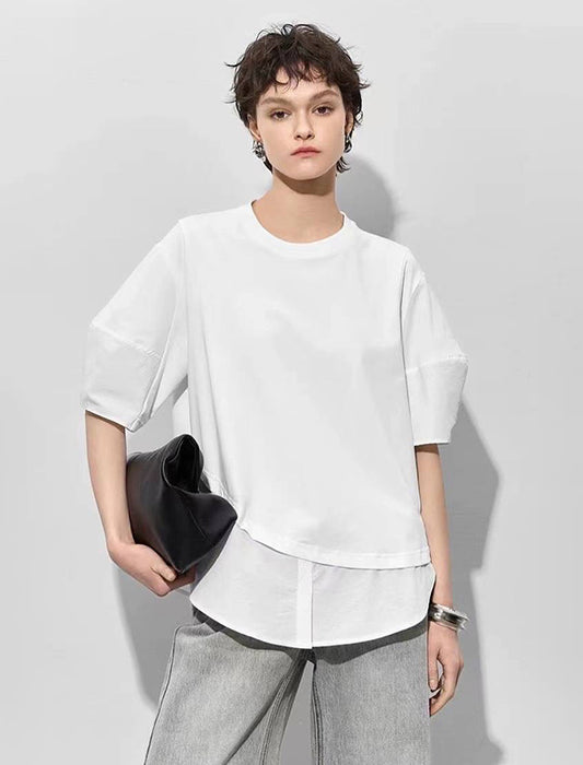 レイヤード風5分袖ブラウス