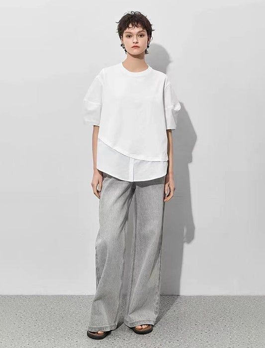 レイヤード風5分袖ブラウス