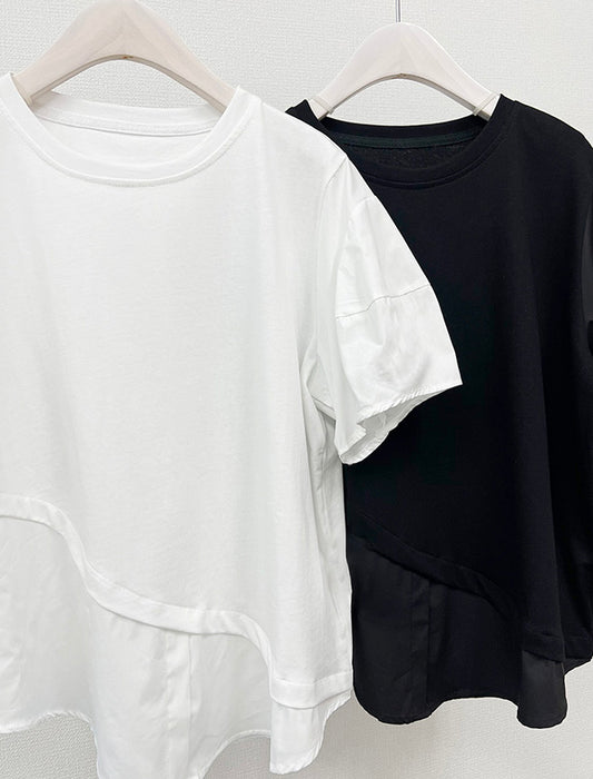 レイヤード風5分袖ブラウス