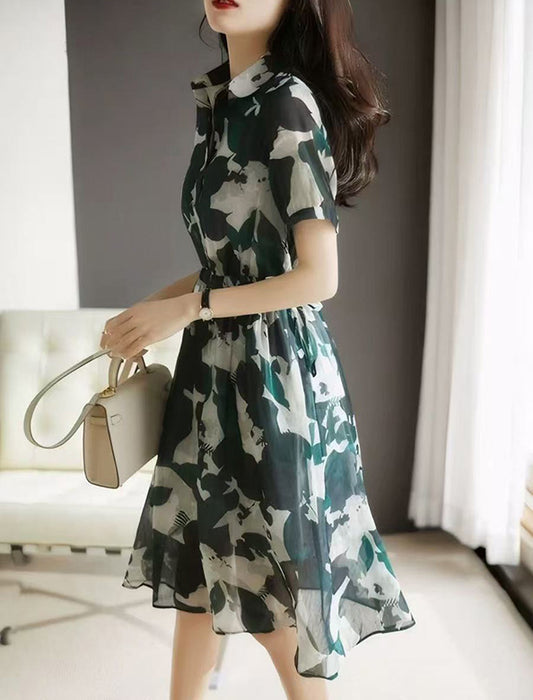 ナチュラルプリント半袖ワンピース　