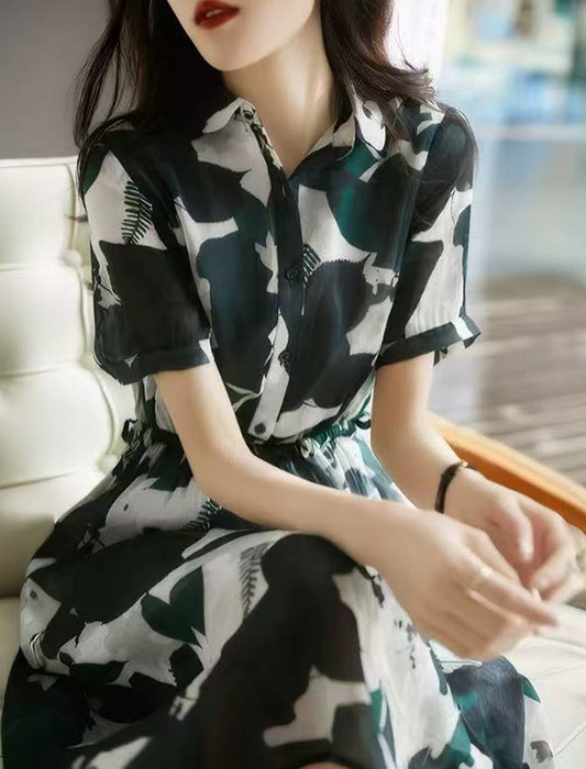 ナチュラルプリント半袖ワンピース　