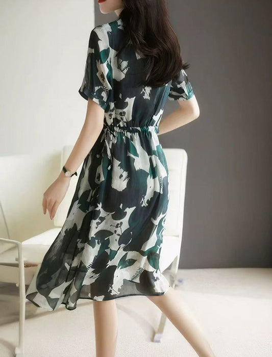 ナチュラルプリント半袖ワンピース　