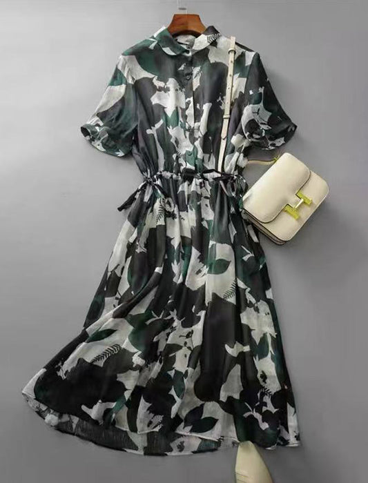 ナチュラルプリント半袖ワンピース　