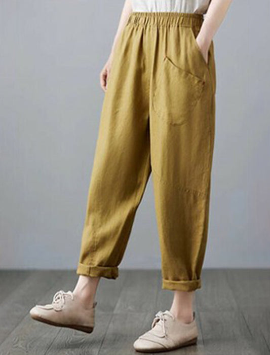 ナチュラル系ななめポケットリネン混パンツ