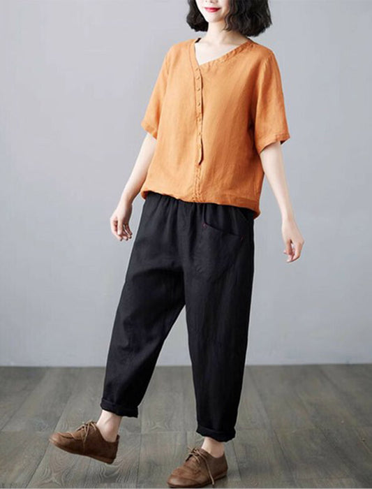 ナチュラル系ななめポケットリネン混パンツ