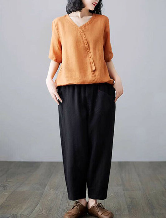 ナチュラル系ななめポケットリネン混パンツ