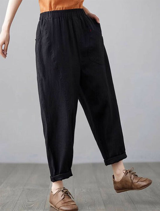 ナチュラル系ななめポケットリネン混パンツ