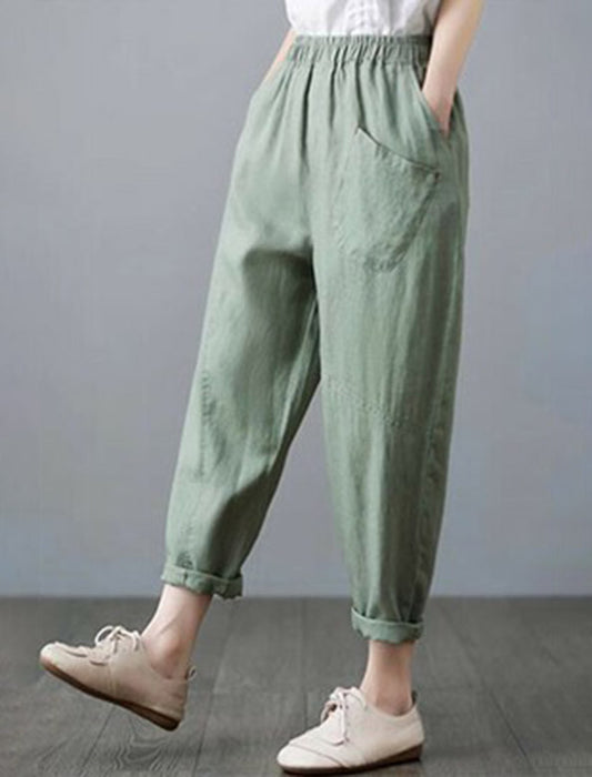 ナチュラル系ななめポケットリネン混パンツ