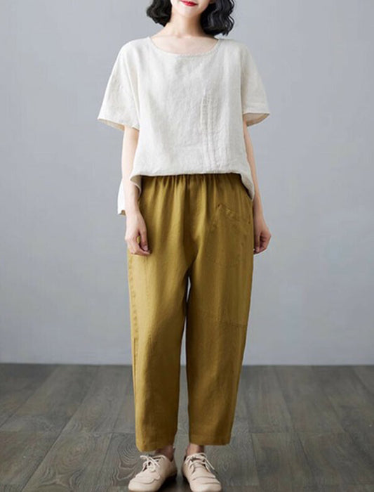 ナチュラル系ななめポケットリネン混パンツ