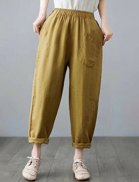 ナチュラル系ななめポケットリネン混パンツ