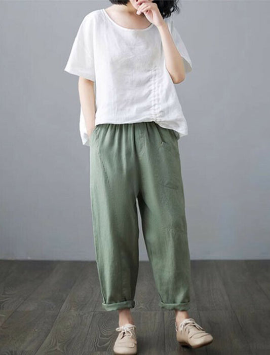 ナチュラル系ななめポケットリネン混パンツ