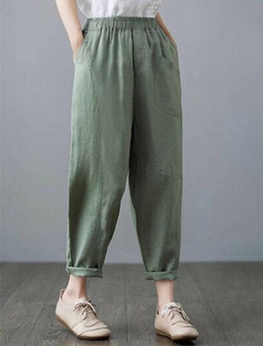 ナチュラル系ななめポケットリネン混パンツ