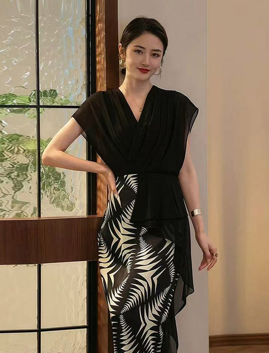 切替えデザインハイウエストワンピース