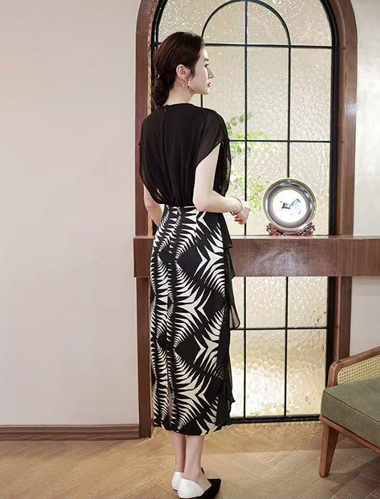 切替えデザインハイウエストワンピース