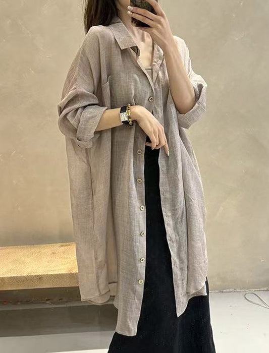 着回し抜群リネンライクロングシャツ
