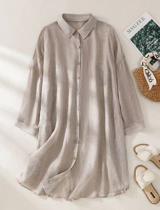 着回し抜群リネンライクロングシャツ