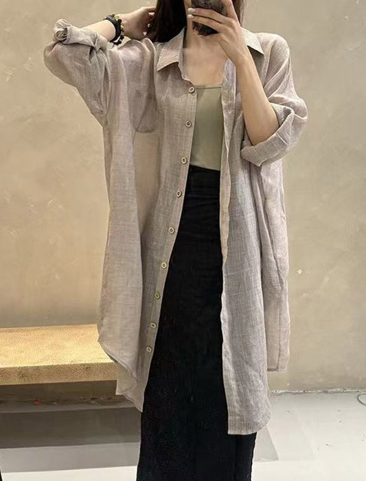 着回し抜群リネンライクロングシャツ
