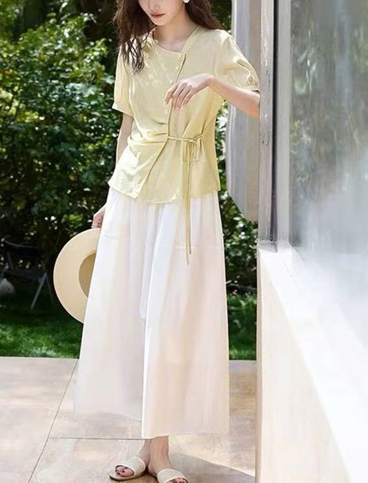 カシュクール風サイドリボンブラウス