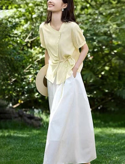 カシュクール風サイドリボンブラウス